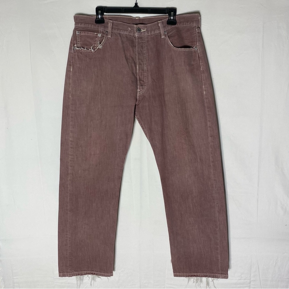 Vintage 90s Levi’s 501 Distressed Purple/Maroon Button Fly Straight Leg Jeans 38